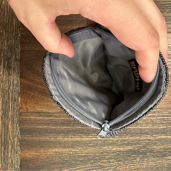 Beaded round silver gray small purse pouch makeup travel bag - Picture 6 of 9